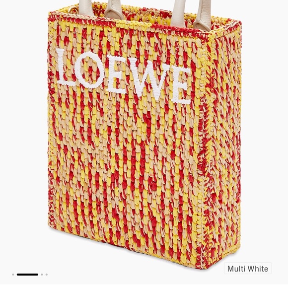 Loewe Raffia Calfskin Standard A5 Tote Bag White Multicolor - Picture 3 of 7